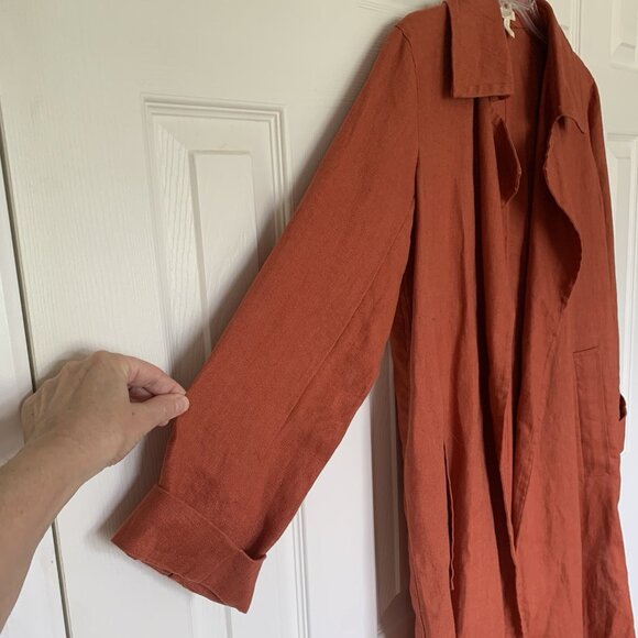 Eileen Fisher XS Rust Orange Duster Jacket Organic Cotton Open Front Long - Picture 4 of 9